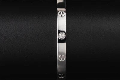 Cartier LOVE 1 Diamond Cuff Bracelet 18ct White Gold Size 18 0.10ct