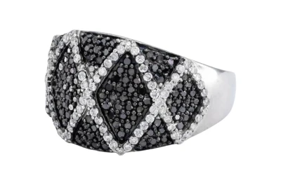 9ct White Gold Black & White Diamond Pattern Ring
