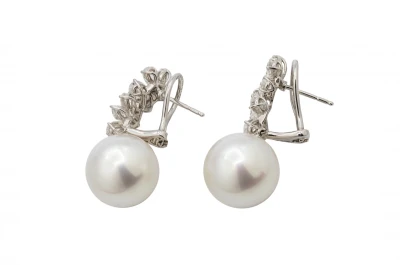 Mikimoto South Sea Pearl & Diamond Earrings 3.44ct
