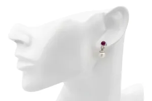 18ct White Gold Diamond, Ruby & Pearl Drop Down Stud Earrings 0.10ct