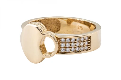 9ct Yellow Gold Open Heart CZ Dress Ring with Stone-Set Band 3.4g