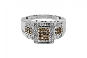 14ct White Gold White & Chocolate Diamond Square Mens Ring 0.98ct