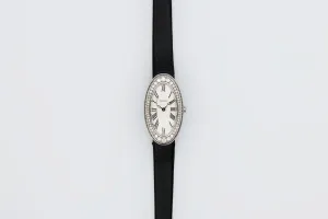 Tiffany & Co Cocktail Watch 22x35mm 18ct White Gold Black Leather Circa 1990s