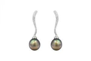18ct White Gold Diamond & Tahitian Pearls Drop Down Earrings 0.68ct
