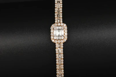 18ct Rose Gold Diamond Baguette & Round Bracelet 1.12ct