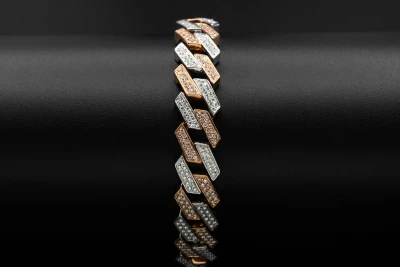 9ct White & Rose Gold Diamond Cuban Prong Bracelet 5.50ct