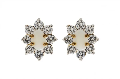 9ct Yellow Gold Cubic Zirconia and Opal Studs 2.7g