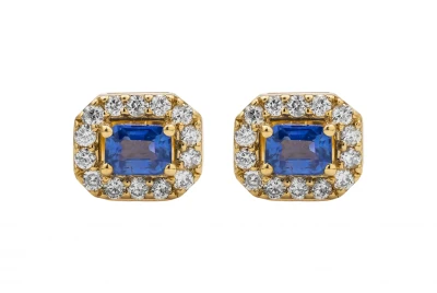 14ct Yellow Gold Diamond & Sapphire Studs 0.76ct 2g
