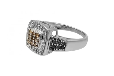 14ct White Gold Cognac, Black & White Diamond Ring 0.50ct 6.3g