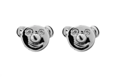 9ct White Gold Diamond Bear Stud Earrings 0.10ct 1.4g