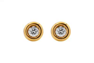 18ct Rose Gold Rubover Diamond Stud Earrings  1.3g