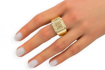 14ct Yellow Gold White & Chocolate Diamond Square Mens Ring 1.20ct