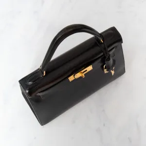 Hermes Kelly 28 Black Box Leather Bag 1996
