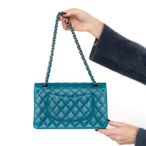 Chanel Classic Quilted Medium Double Flap Teal Lambskin Leather Bag