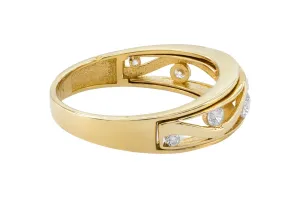 9ct Yellow Gold Cubic Zirconia Wave Set Ladies Ring