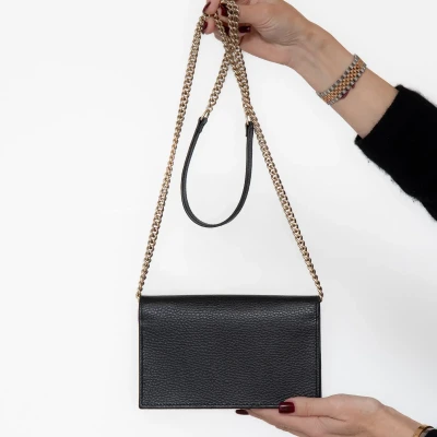 Gucci Black Leather Interlocking G Dollar Wallet On Chain Crossbody Bag