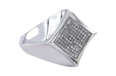 9ct White Gold Square Diamond Cluster Signet Ring