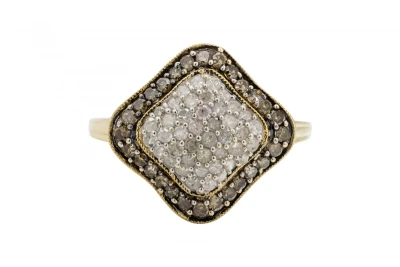 9ct Yellow Gold White And Champagne Diamond Cluster Ring 0.92ct