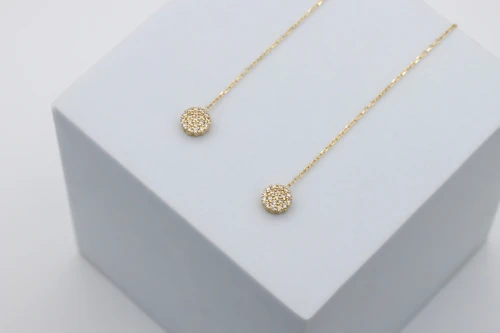 9ct Yellow Gold Pull Through Cubic Zirconia Round Earrings 1.70g