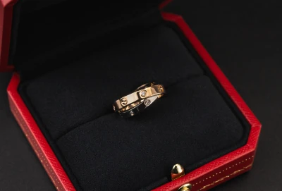 Cartier LOVE Double Ring Diamond Rose & White Gold Ring Size 47