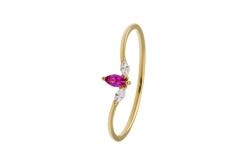 14ct Yellow Gold Pink Marquise & White Cubic Zirconia Three Stone Ring Size P½ 0.7g