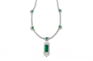 18ct White Gold Diamond and Emerald Necklace 3.61cts