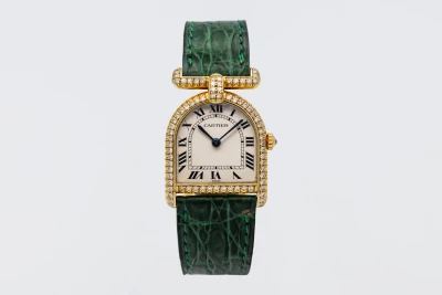 Cartier Calandre 22mm Green Leather 40040 Circa 1980s
