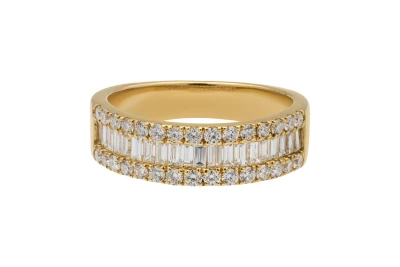 9ct Yellow Gold Baguette & Round Diamond Ring 1.15ct