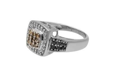 14ct White Gold Cognac, White & Black Diamond Mens Ring 0.70ct