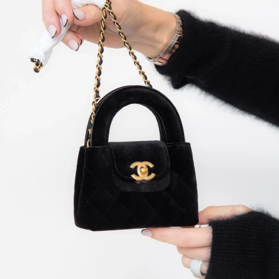 Chanel 24A Kelly Mini Nano Black Velvet Bag UNUSED