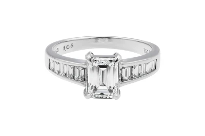 18ct White Gold Emerald Cut Diamond Engagement Ring 1.59ct GIA Certified