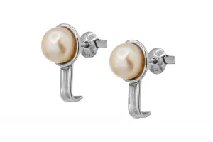 9ct White Gold Costume Pearl  Stud Earrings 2.8g