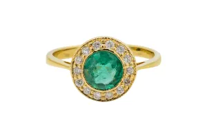 18ct Yellow Gold Diamond & Emerald Ring 0.12ct