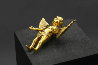 9ct Yellow Gold Diamond Angel Pendant