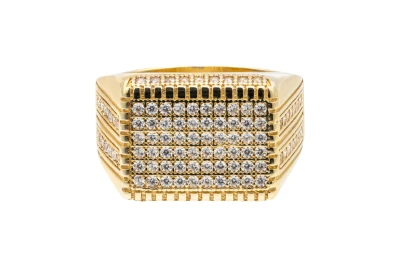 9ct Yellow Gold Mens Cubic Zirconia Rectangular Signet Ring 7.2g