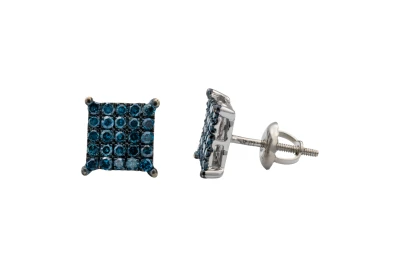9ct White Gold Square Blue Diamond Stud Earrings 0.52ct
