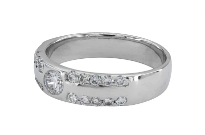Bold Diamond Band Ring with Centre Stone in 18ct White Gold