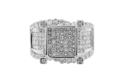 14ct White Gold Princess & Round Cut Diamond Statement Ring 2.50ct