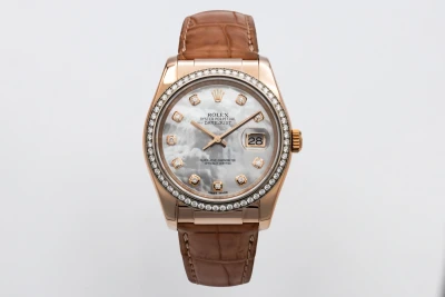 Rolex DateJust 36mm 18ct Rose Gold Brown Leather 116185 2016