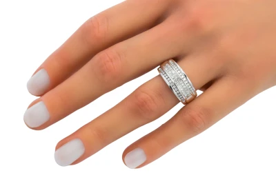 14ct White Gold Multi Row Diamond Mens Band Ring 1.46ct