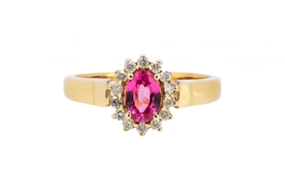 9ct Yellow Gold Tourmaline & Diamond Halo Ring 0.21ct