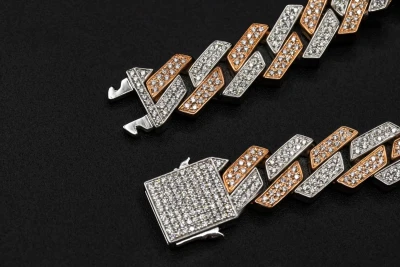 9ct White & Rose Gold Diamond Cuban Prong Bracelet 5.50ct