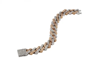 9ct White & Rose Gold Diamond Cuban Prong Bracelet 5.50ct