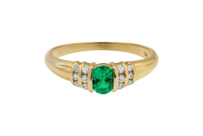 9ct Yellow Gold Diamond & Emerald Ring 2g