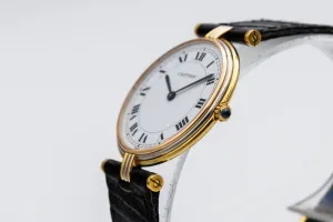 Cartier Vendome Tricolore 25mm 18ct Yellow Gold Black Leather 8100 Circa 1990s