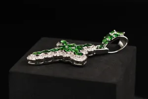 9ct White Gold Diamond & Tsavorite Cross Pendant 0.71ct