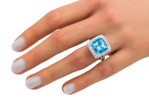 18ct White Gold Diamond & Cushion Cut Aquamarine Ring 6.20ct