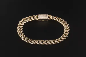9ct Yellow Gold Diamond Cuban Bracelet 8.5" 42.1g