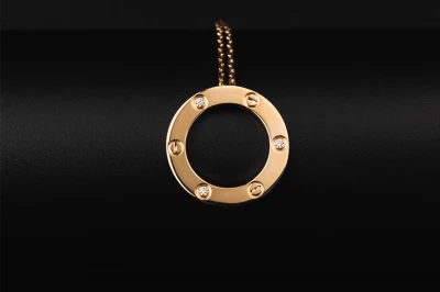 Cartier LOVE Pendant 3 Diamond 18ct Rose Gold Necklace 0.07ct