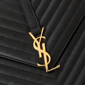 Saint Laurent Black Leather Large Envelope Shoulder Bag